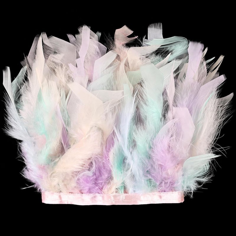 MAOFENG 2 Yards Natural Turkey Feathers Trim Sewing Fringe Fashion Dress Sewing 4-6inch for DIY Handicrafts Costumes Decoration,Macaron - Image 1